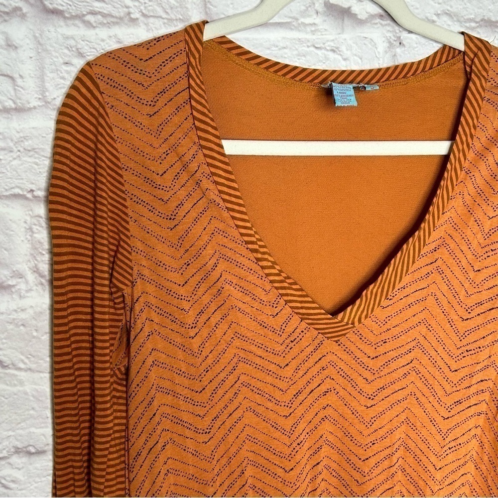 Plenty By Tracy Reese V-Neck Chevron Split Stripe Tie Die Silk Trim Dress - Picture 9 of 15